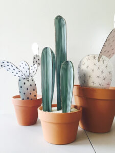 Fake cactus plants in pots.