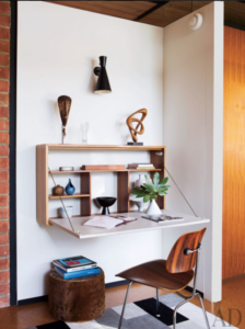 Fold down desk with chair.