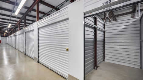 Indoor storage with garage like doors.