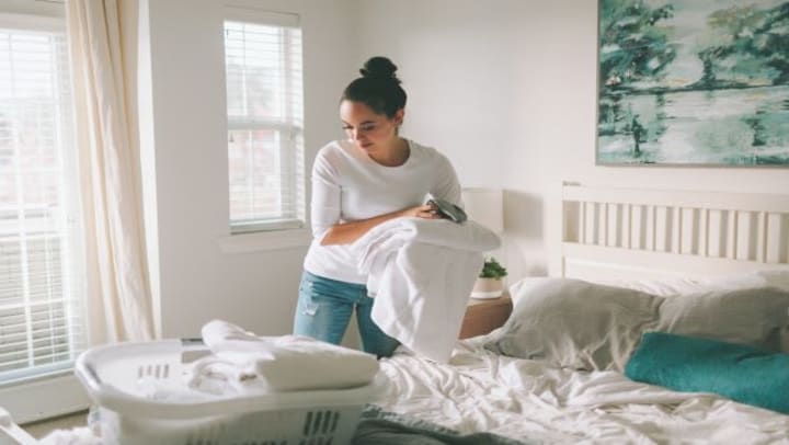 cleaning the bedroom