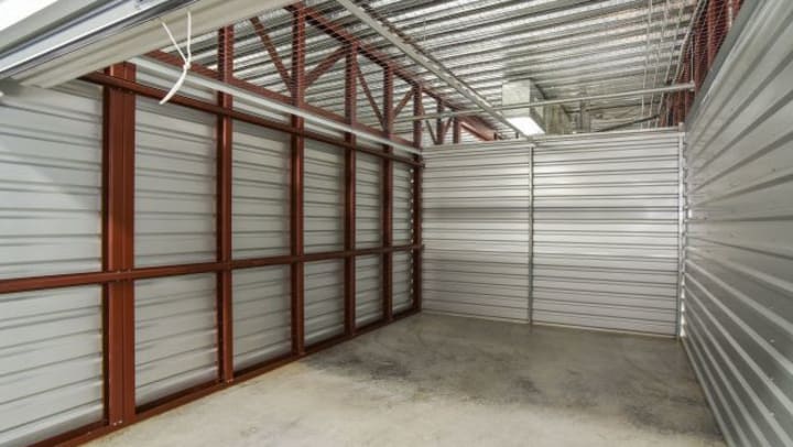 An empty, indoor storage unit.