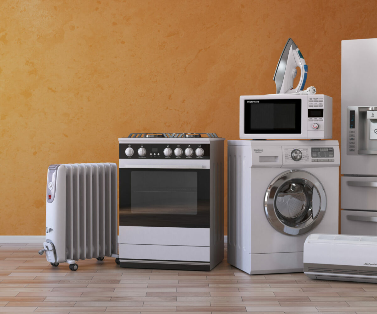 a set of household kitchen appliances that need to be stored