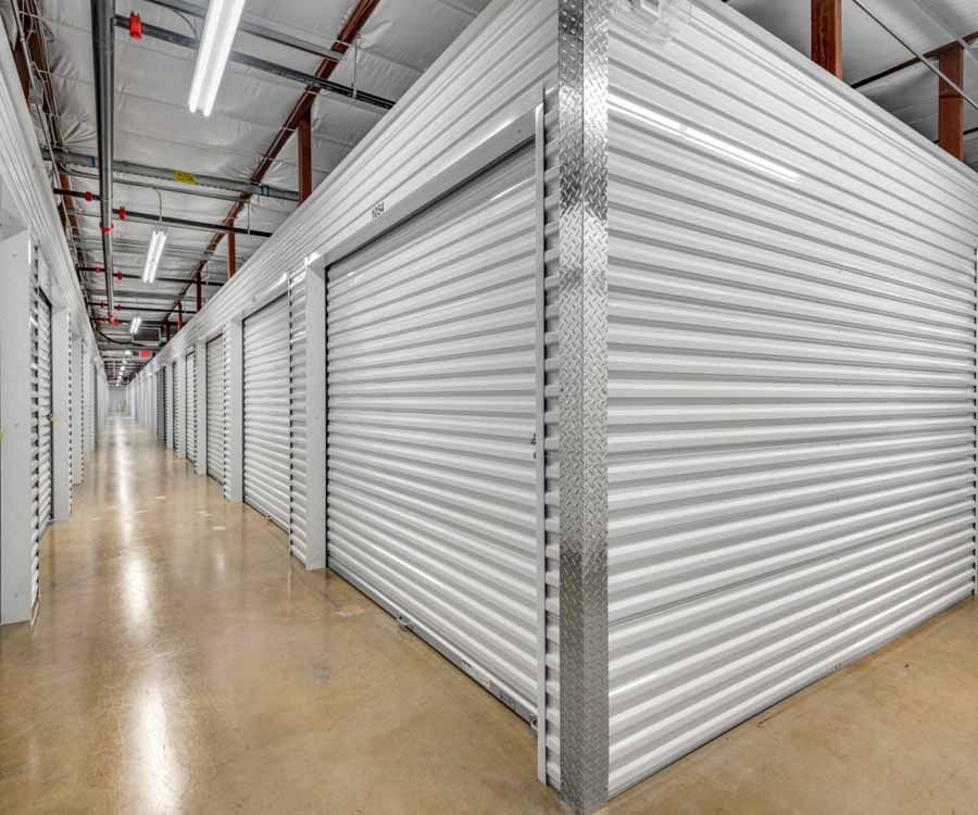 Indoor storage with garage like doors.