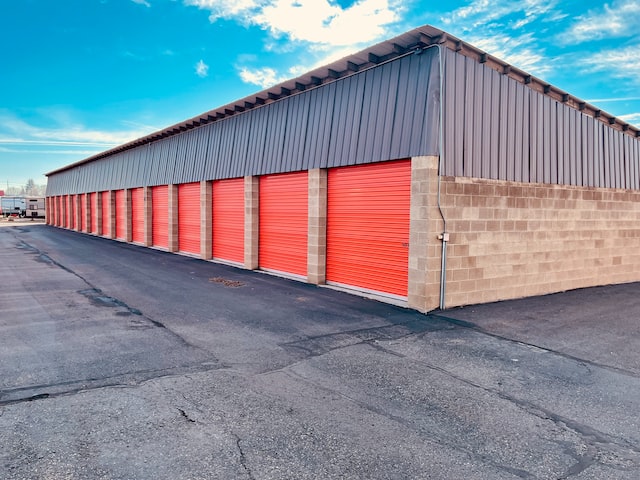 Storage facility with units with orange doors