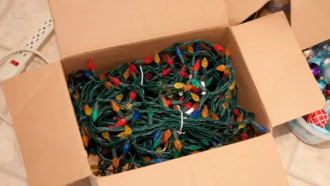 A box of Christmas lights